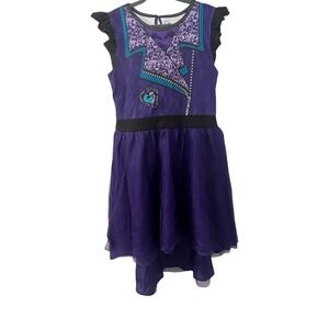Disney Descendants 3 Mal Costume Dress Girls Large 10/12 Purple Ruffle Tulle